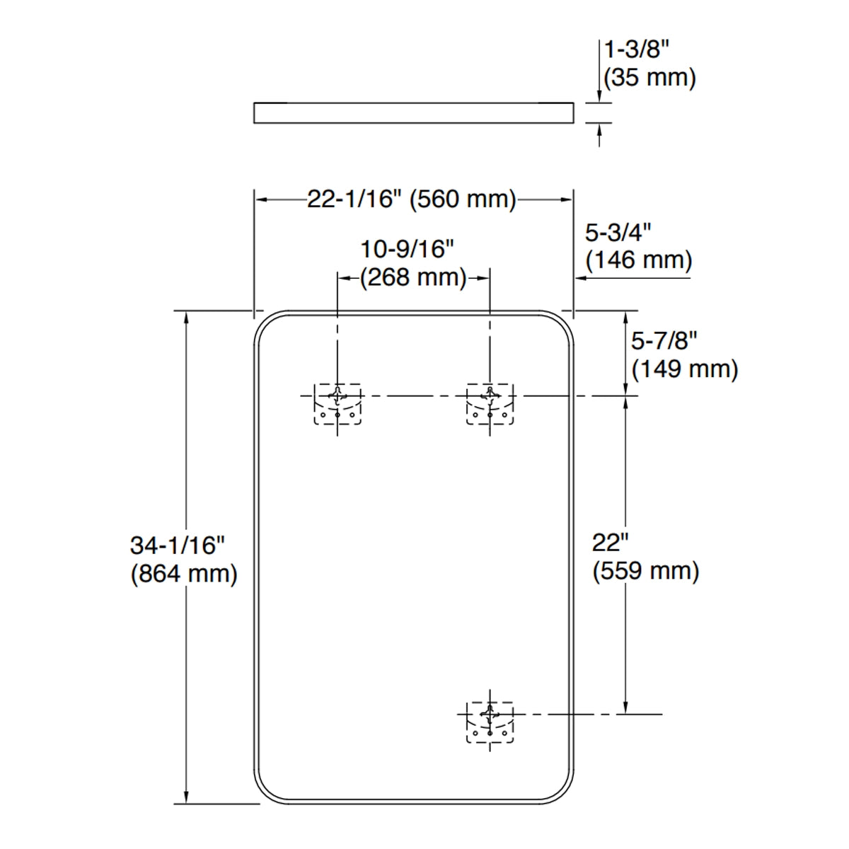 22" x 34" Rectangle Decorative Mirror Matte Black 26052-BLL