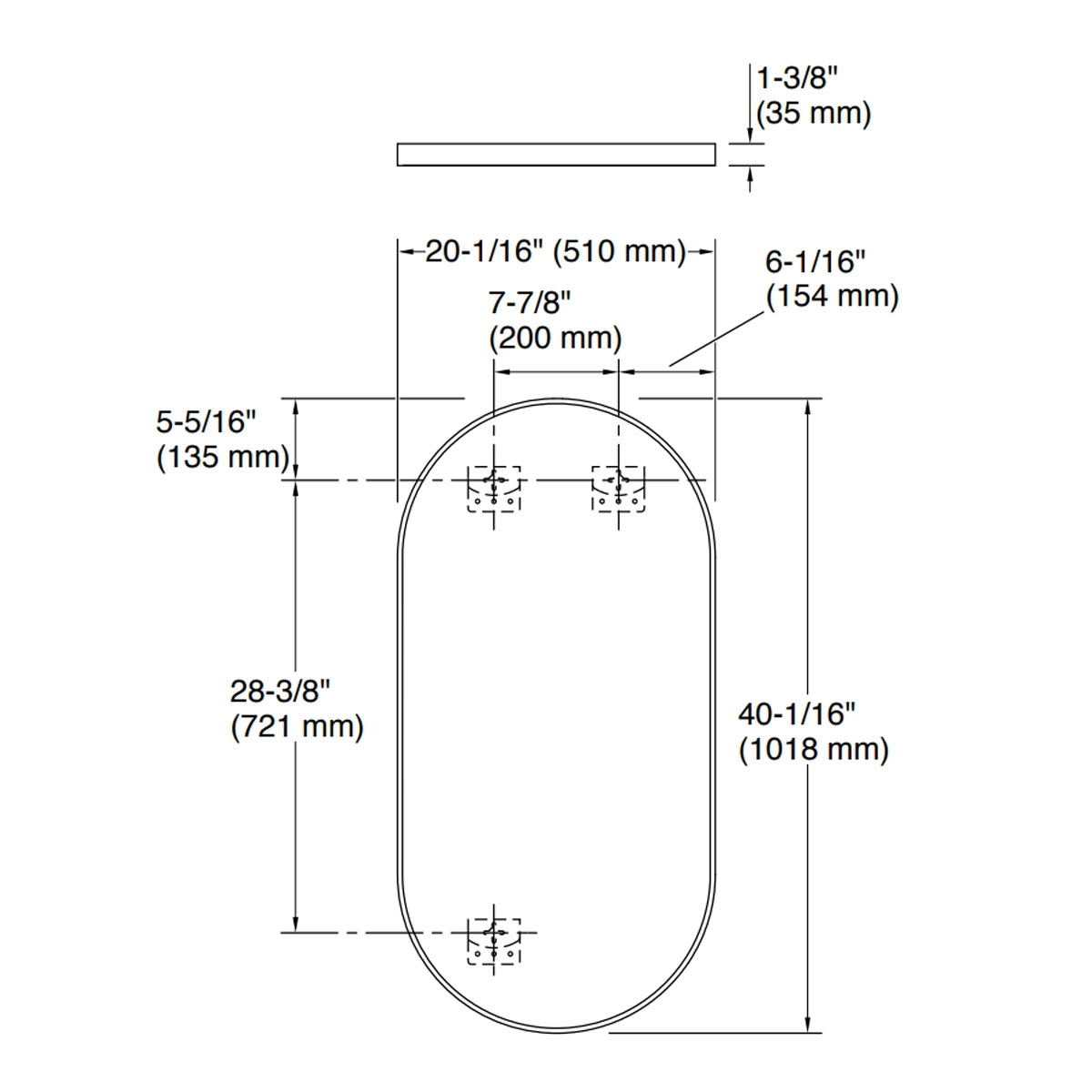 Essential 20"x 40" Capsule Decorative Mirror Brushed Nickel 26051-BNL