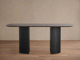 Saint Germain Stone Marble Top Dining Table with Wood Dauphine Base