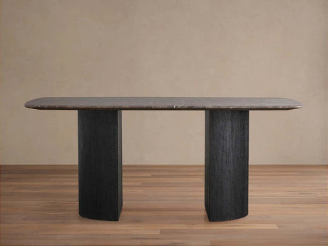 Saint Germain Stone Marble Top Dining Table with Wood Dauphine Base