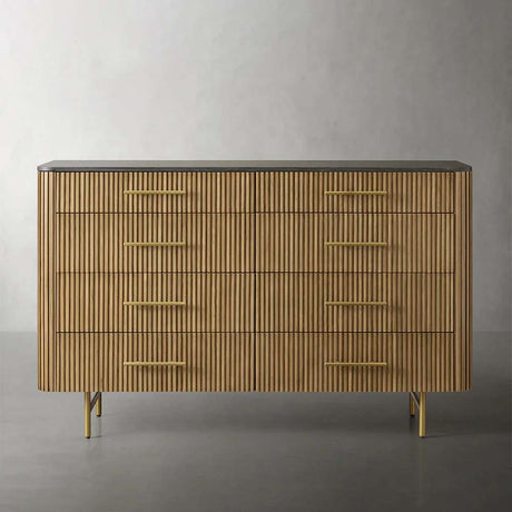 Finnley Wood Eight-Drawer Dresser with Marble or Bluestone Top Rural Chest Of 8 Drawers Cabinet