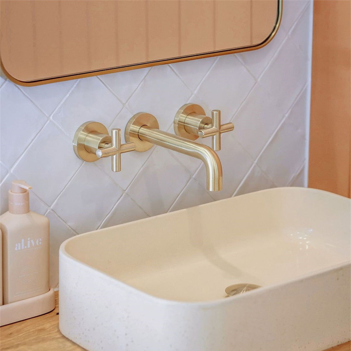 X Plus Wall Basin Set 215mm Brushed Gold