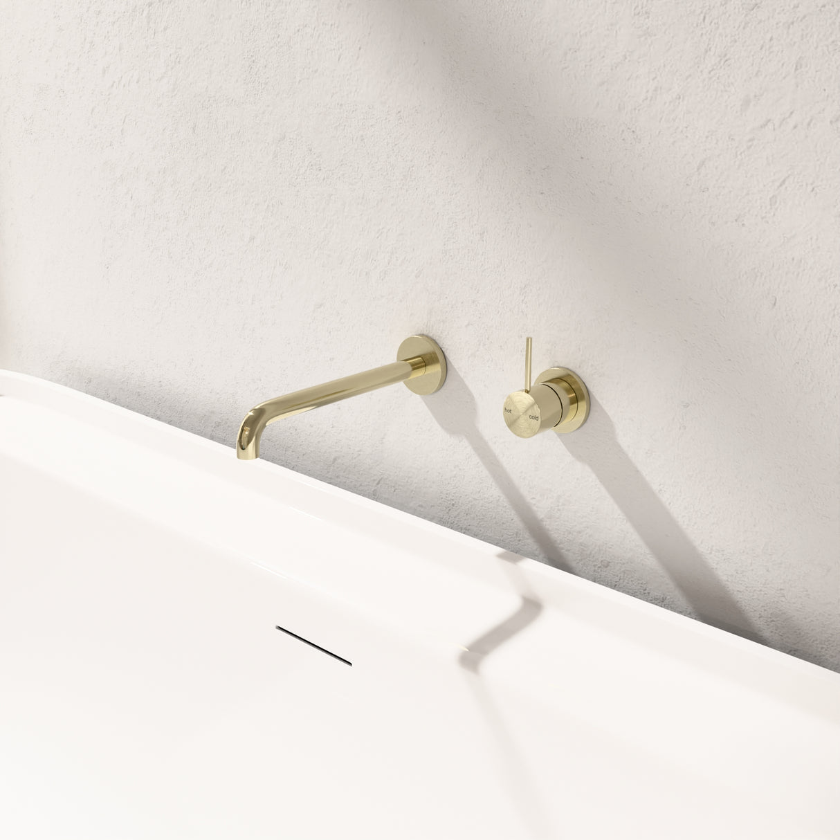 Mecca Wall Basin Mixer Separate Back Plate Handle Up 185mm Spout Brushed Gold