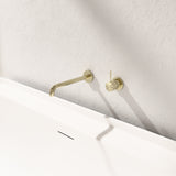 Mecca Wall Basin Mixer Separate Back Plate Handle Up 185mm Spout Brushed Gold