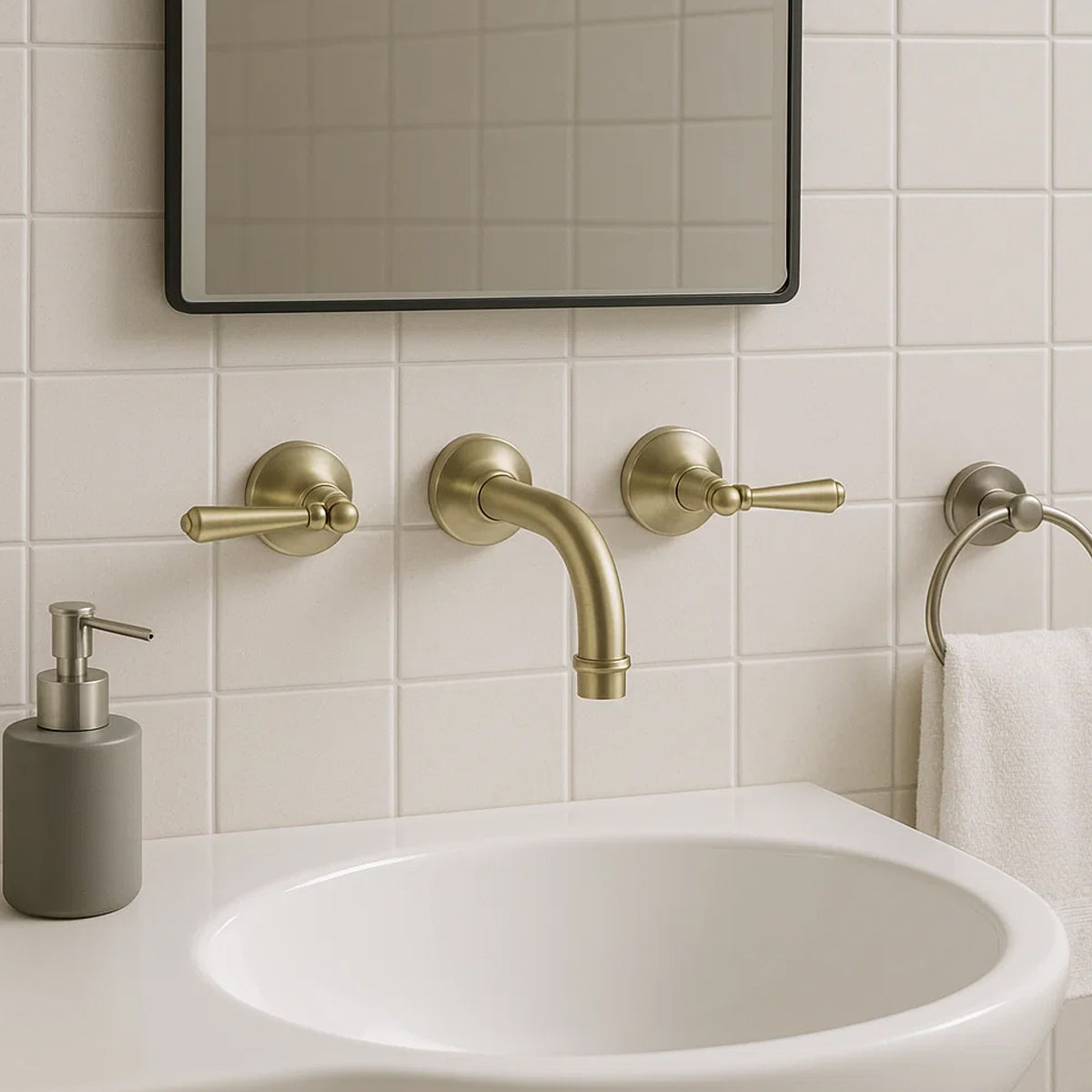 York Wall Basin Set With Metal Lever Aged Brass