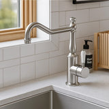 York Kitchen Mixer Hook Spout With White Porcelain Lever Brushed Nickel