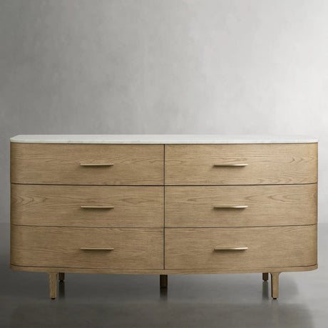Danny Wood Six-Drawer Dresser with Marble Top Chest Of 6 Drawers Storage Cabinet