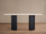Saint Germain Stone Marble Top Dining Table with Wood Dauphine Base