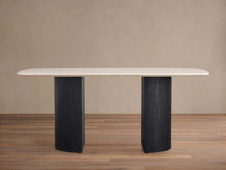 Saint Germain Stone Marble Top Dining Table with Wood Dauphine Base