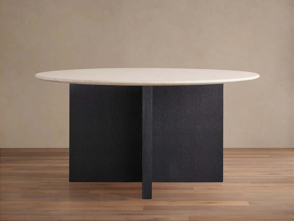 Saint Germain Round Marble Stone Dining Table With Clement Base