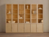 Nason Modular Glass Display Cabinets Oak Wood Tall Cabinets Large Bookcase with Integrated LED Lighting