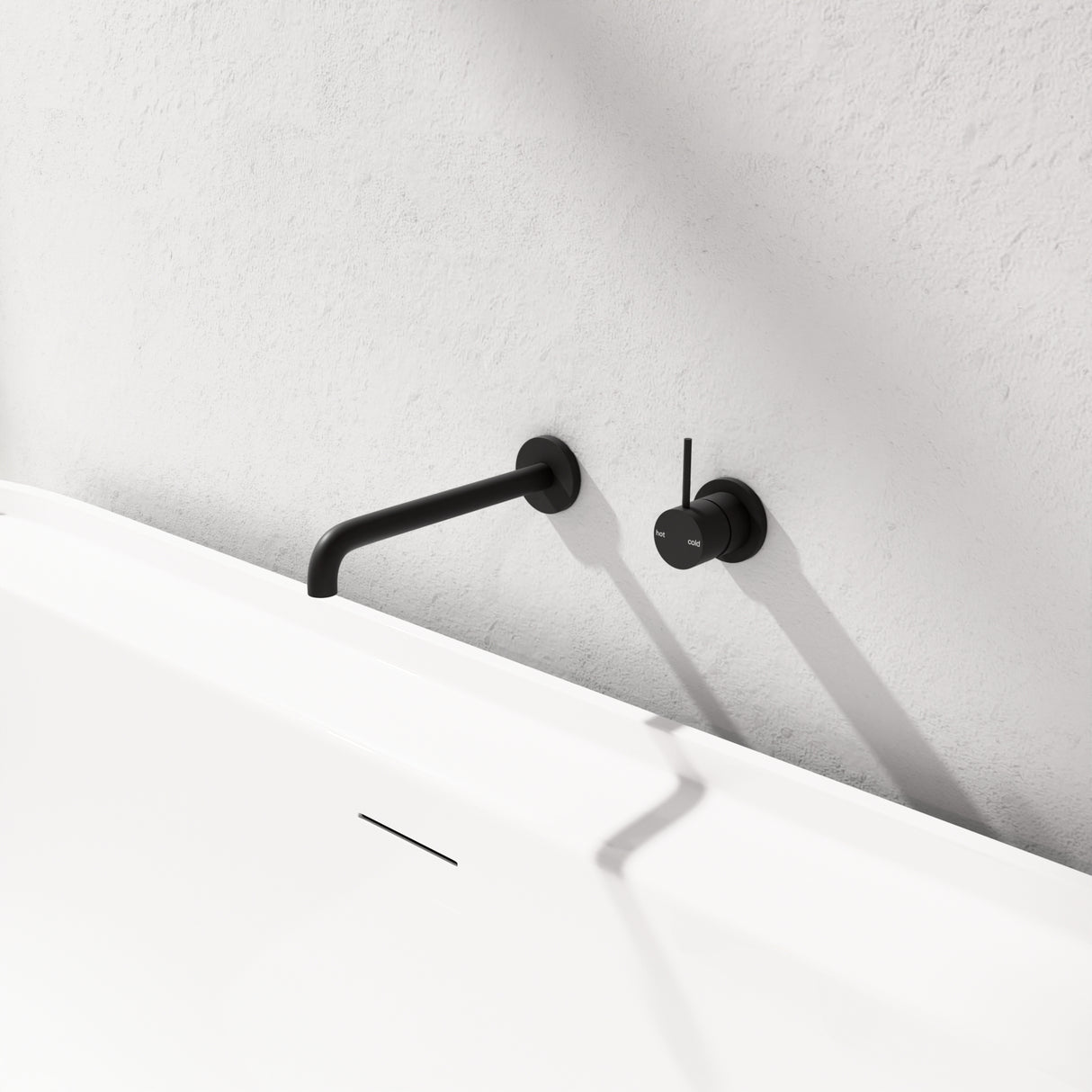 Mecca Wall Basin Mixer Separate Back Plate Handle Up 185mm Spout Matte Black