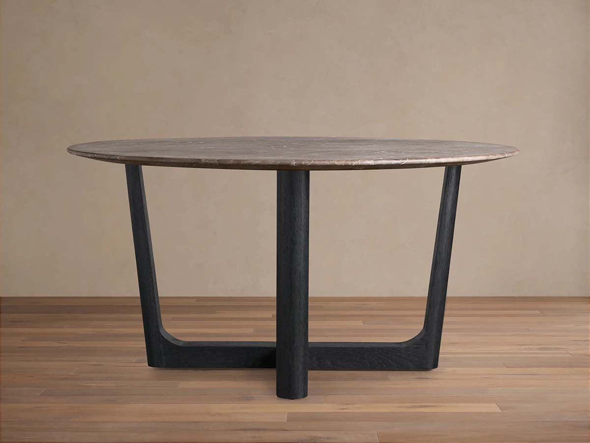 Saint Germain Carrara Marble Top Round Dining Table With Wood Rennes Base