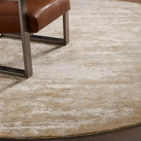 Viona Hand-Knotted Round Rug Wool & Rayon Blend Carpet