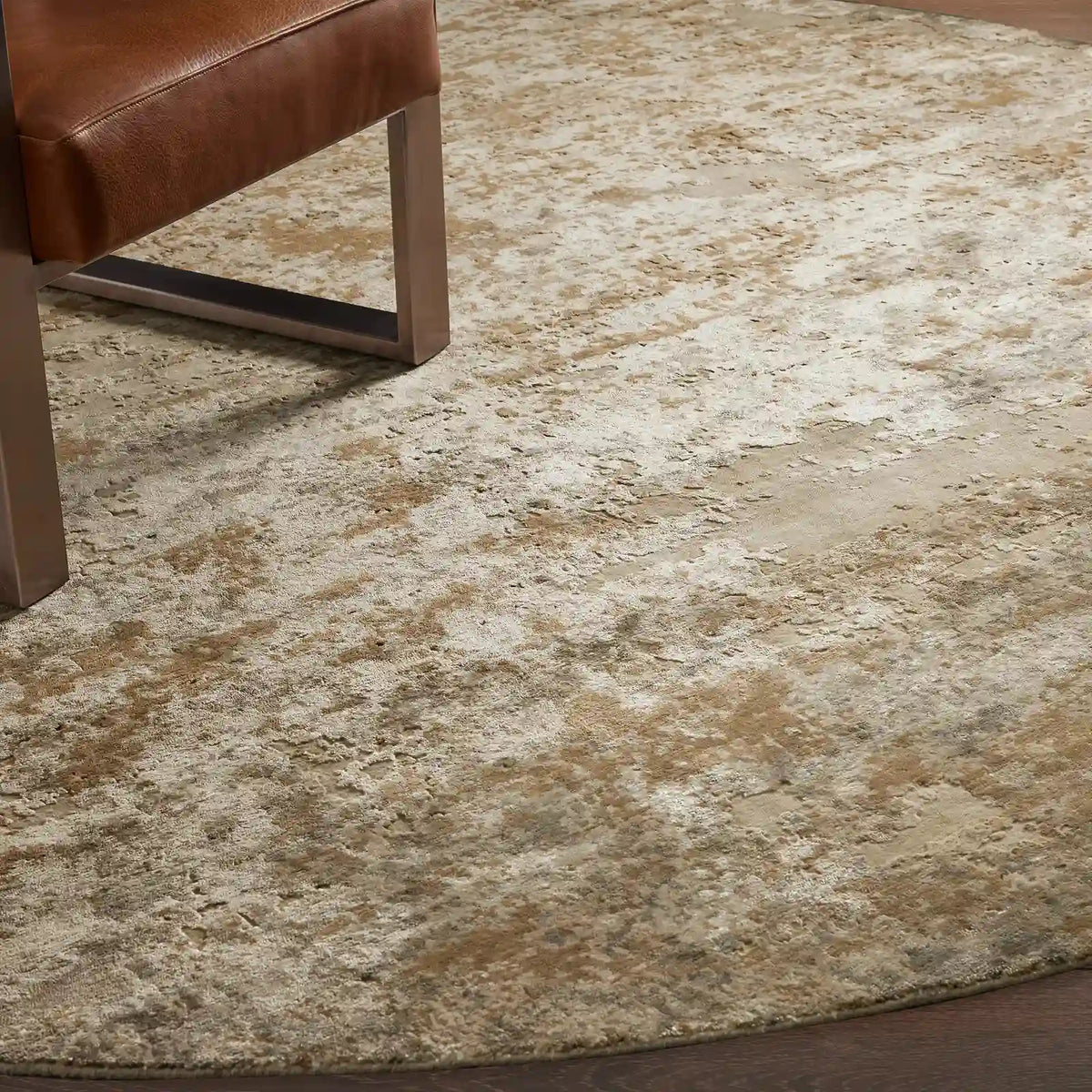 Viona Hand-Knotted Round Rug Wool & Rayon Blend Carpet