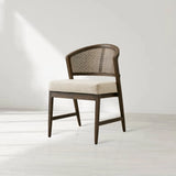 Aimee Oak Wood Dining Side Chair Rattan Cane Back Dining Chair Midcentury Living Room Chairs with Upholstered
