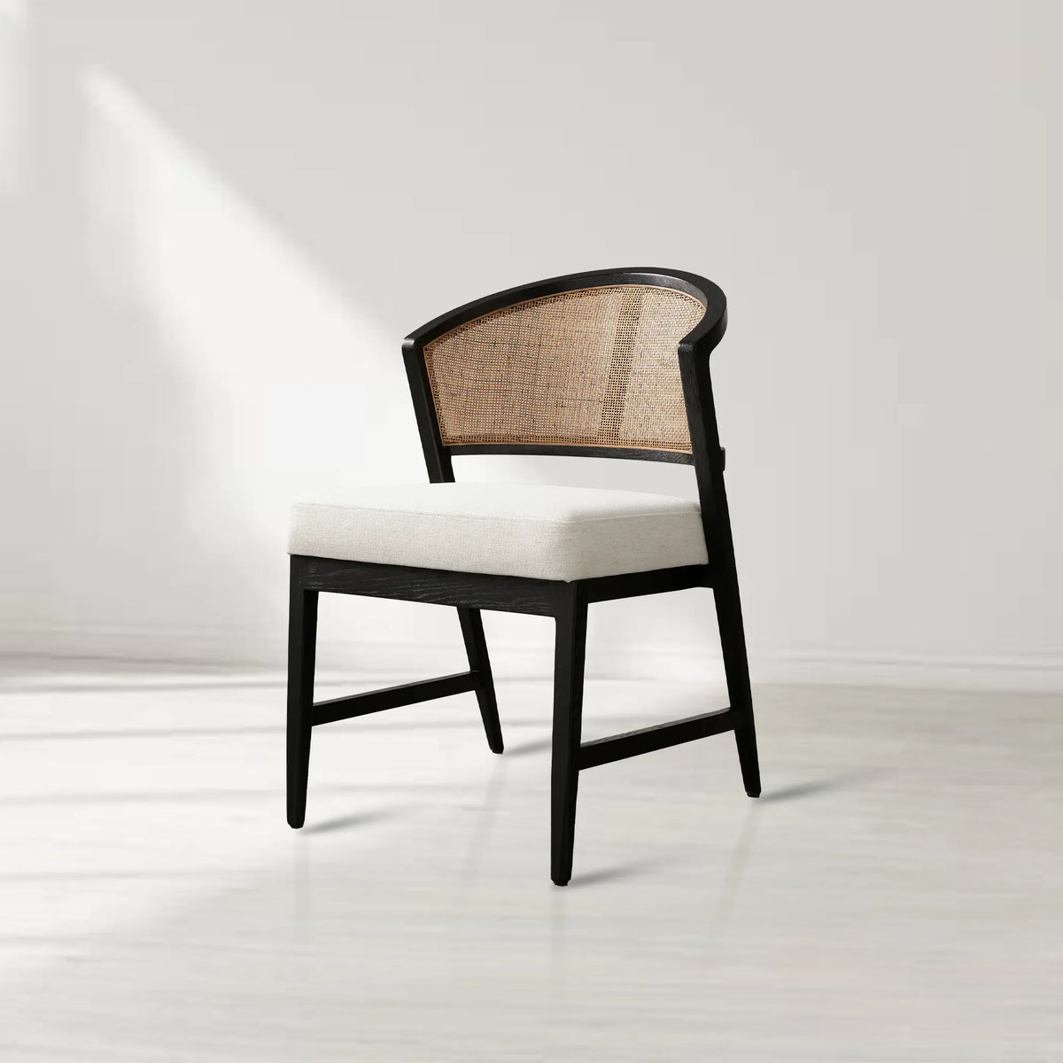 Aimee Oak Wood Dining Side Chair Rattan Cane Back Dining Chair Midcentury Living Room Chairs with Upholstered
