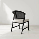 Aimee Oak Wood Dining Side Chair Rattan Cane Back Dining Chair Midcentury Living Room Chairs with Upholstered