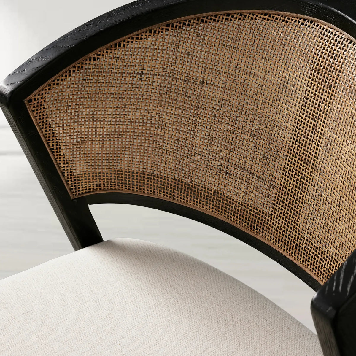 Aimee Oak Wood Dining Side Chair Rattan Cane Back Dining Chair Midcentury Living Room Chairs with Upholstered