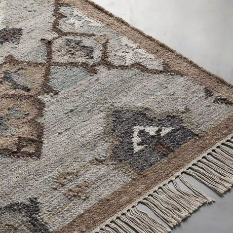 Liora Lido Handwoven Wool Dhurrie Rug Grey Flatweave Carpet