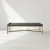 Malone Leather Top Coffee Table Modern Cocktail Table Living Room Center Tea Table with Steel Base