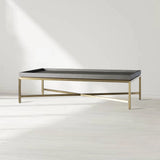 Malone Leather Top Coffee Table Modern Cocktail Table Living Room Center Tea Table with Steel Base
