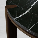 Pyet Round Marble Top Coffee Table Oak Wood Base Cocktail Table Living Room Center Tea Table