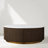 Finnley Round Coffee Table Stone Top Sofa Center Tea Table with Brass Base
