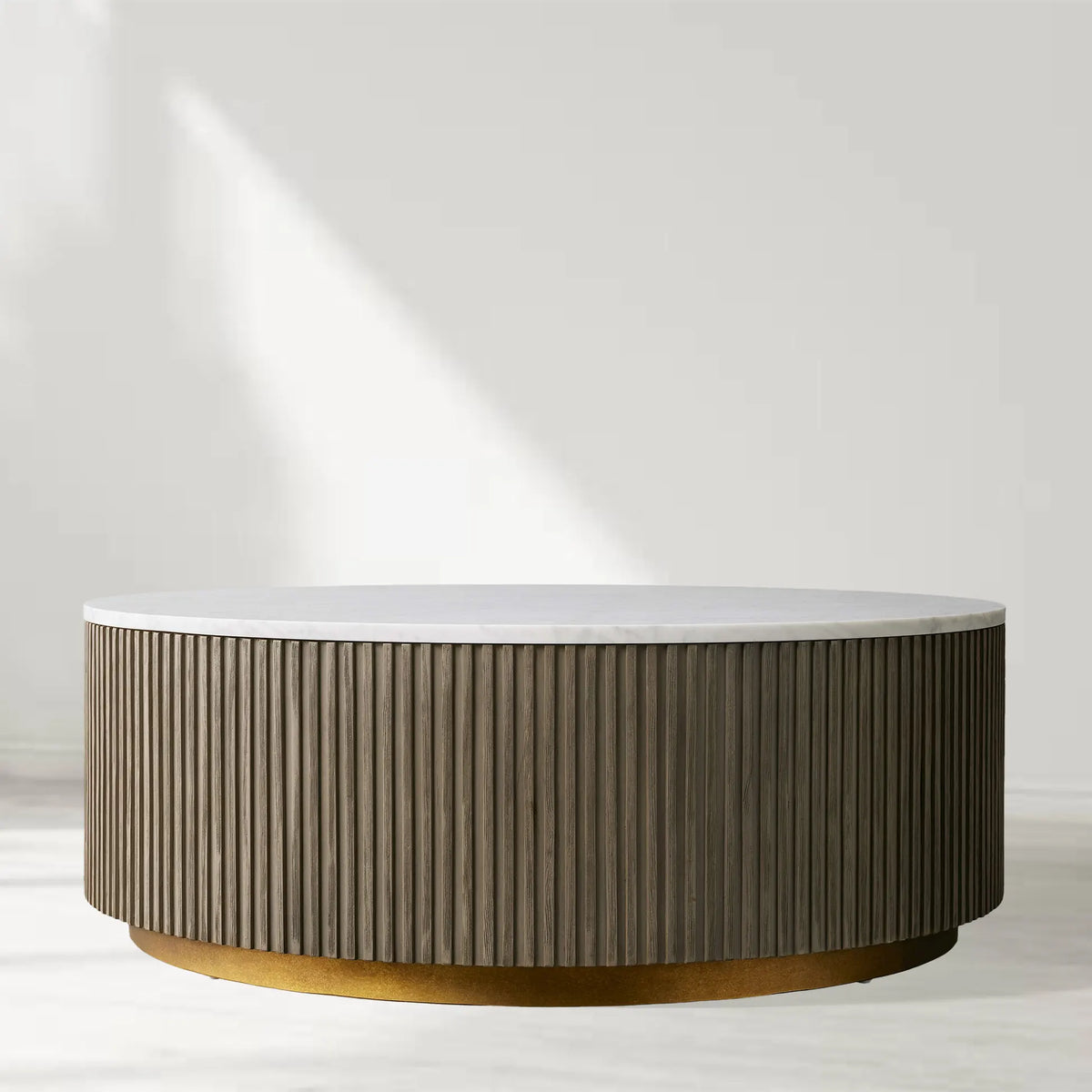 Finnley Round Coffee Table Stone Top Sofa Center Tea Table with Brass Base