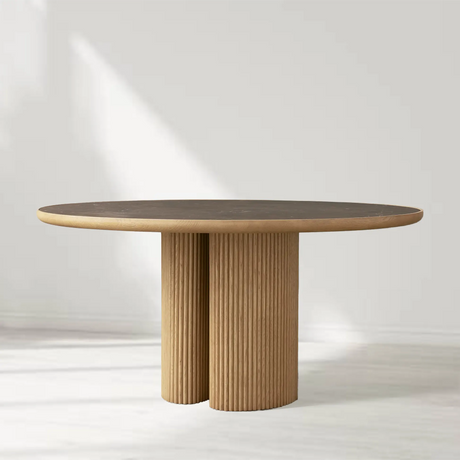 Astor Round Marble Top Dining Table With Oak Wood Base