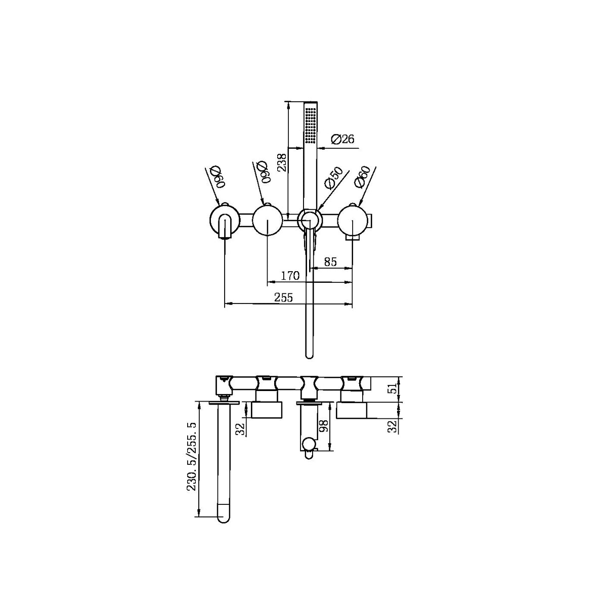 Kara Progressive Shower System Separate Plate With Spout 230mm Gun Metal