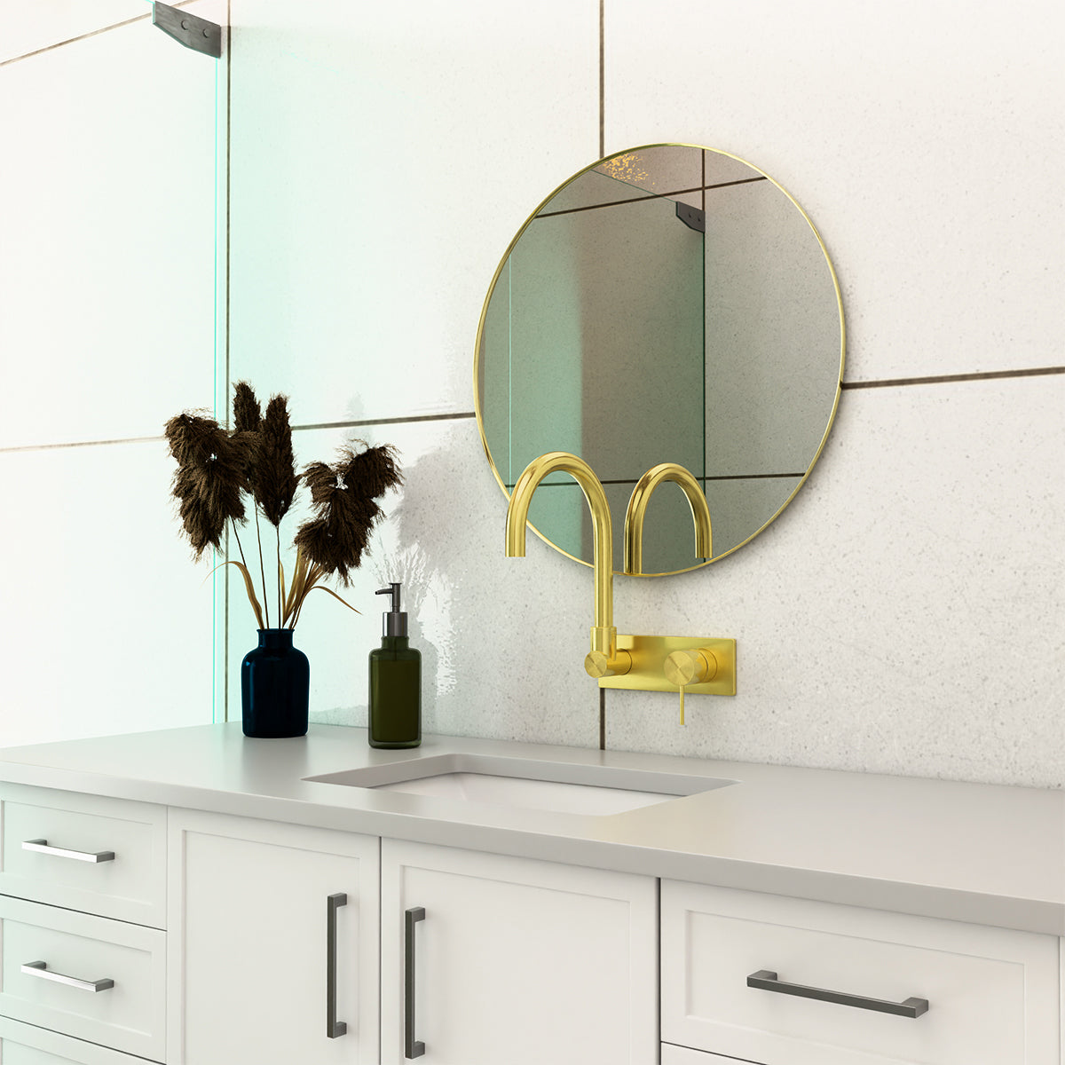 MECCA WALL BASIN/BATH MIXER SWIVEL SPOUT BRUSHED GOLD