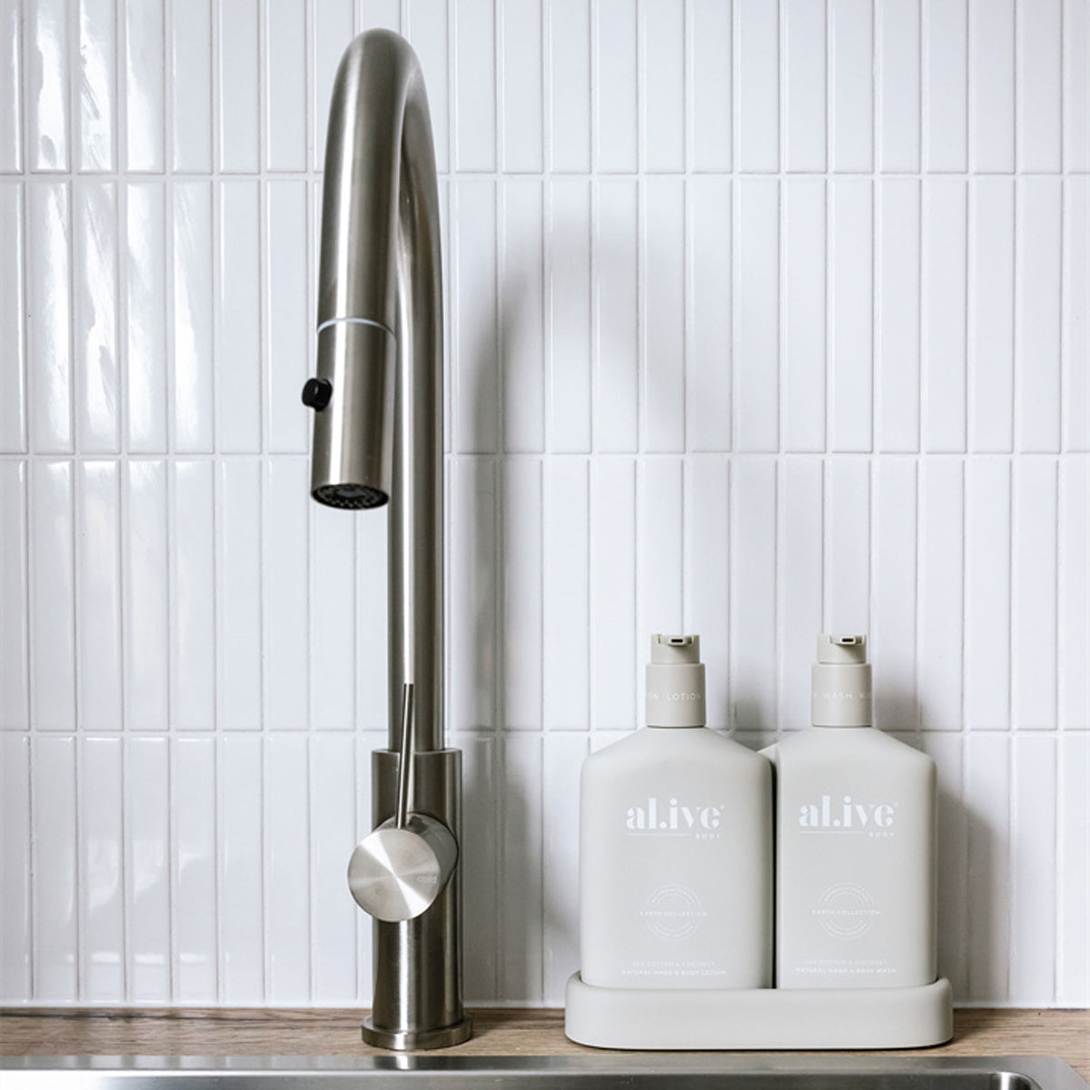 Mecca Pull Out Sink Mixer With Vegie Spray Function Brushed Nickel