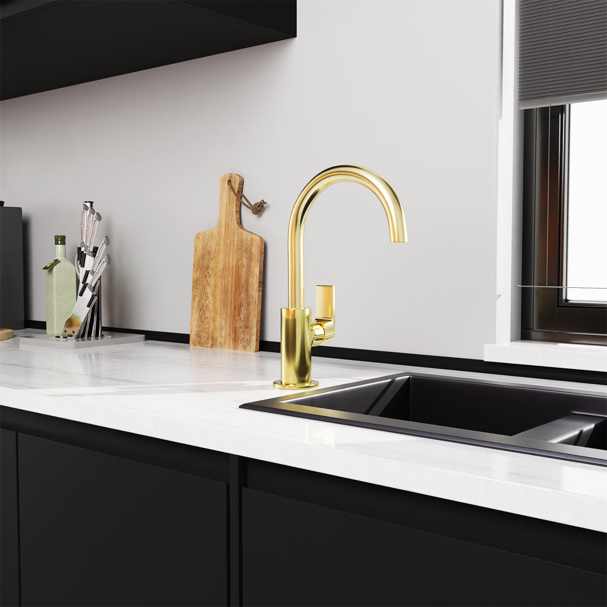 Bianca Kitchen Mixer Gooseneck Spout Brushed Gold