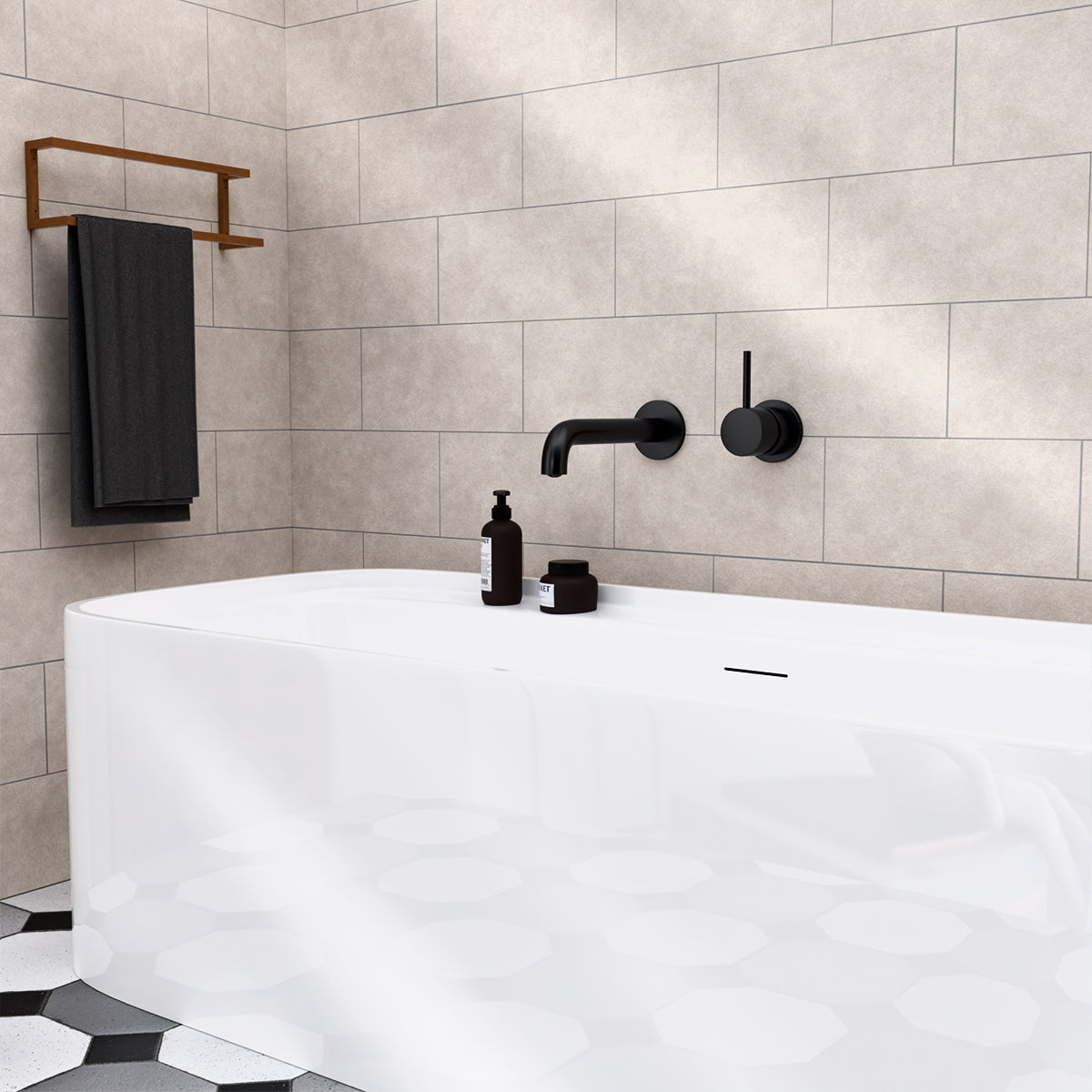 Mecca Wall Basin/Bath Mixer Separate Back Plate Handle Up 160mm Matte Black