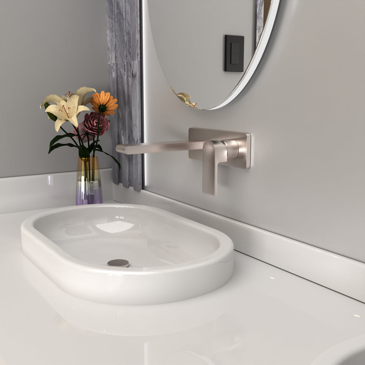 Bianca Wall Basin/Bath Mixer 187mm Brushed Nickel
