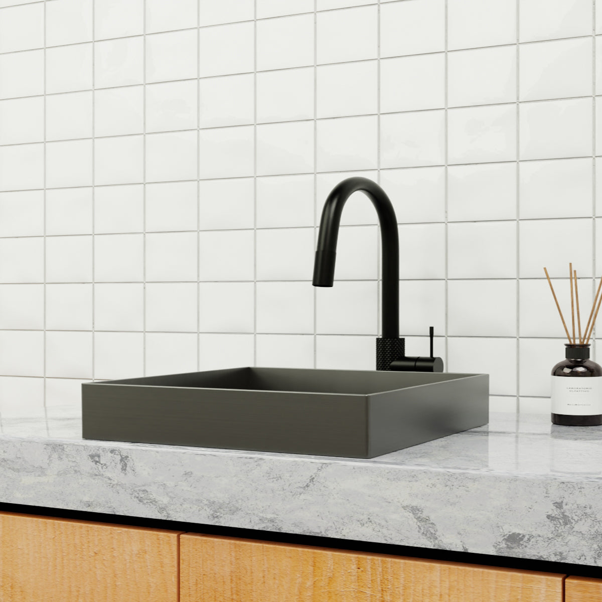 OPAL RECTANGLE STAINLESS STEEL BASIN GRAPHITE