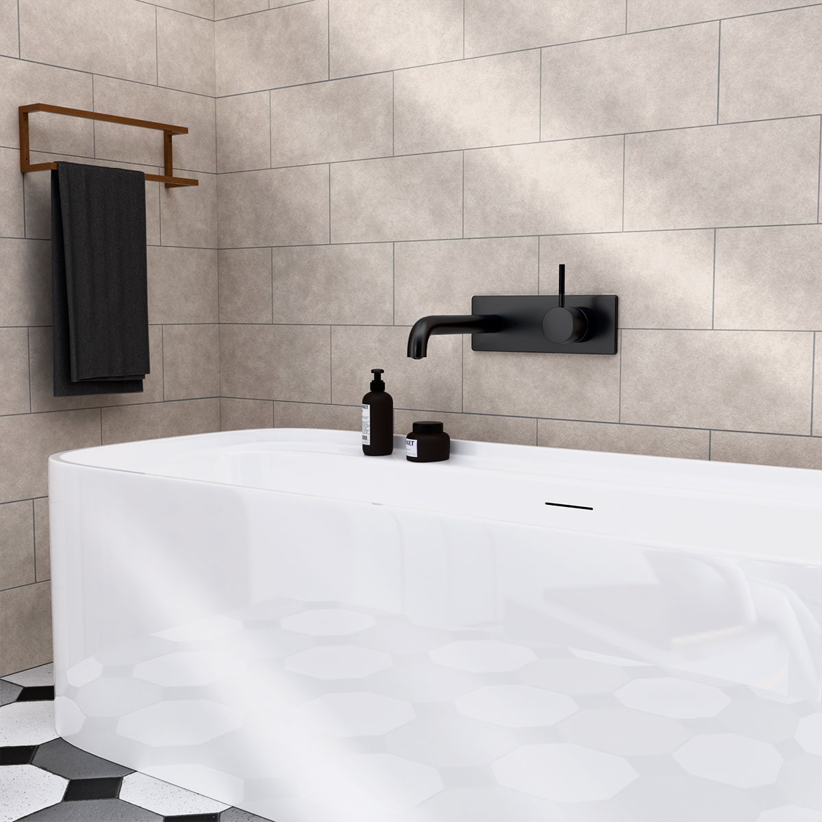 MECCA WALL BASIN/BATH MIXER HANDLE UP 160MM MATTE BLACK