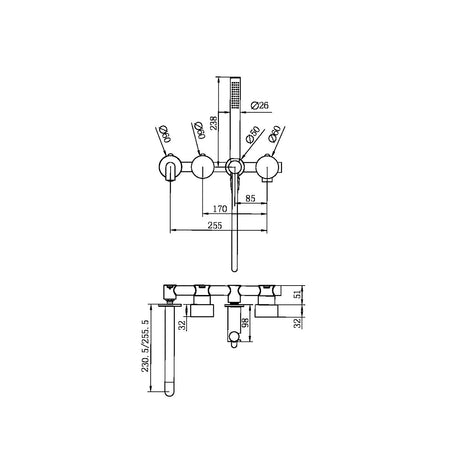 Kara Progressive Shower System Separate Plate With Spout 230mm Brushed Nickel