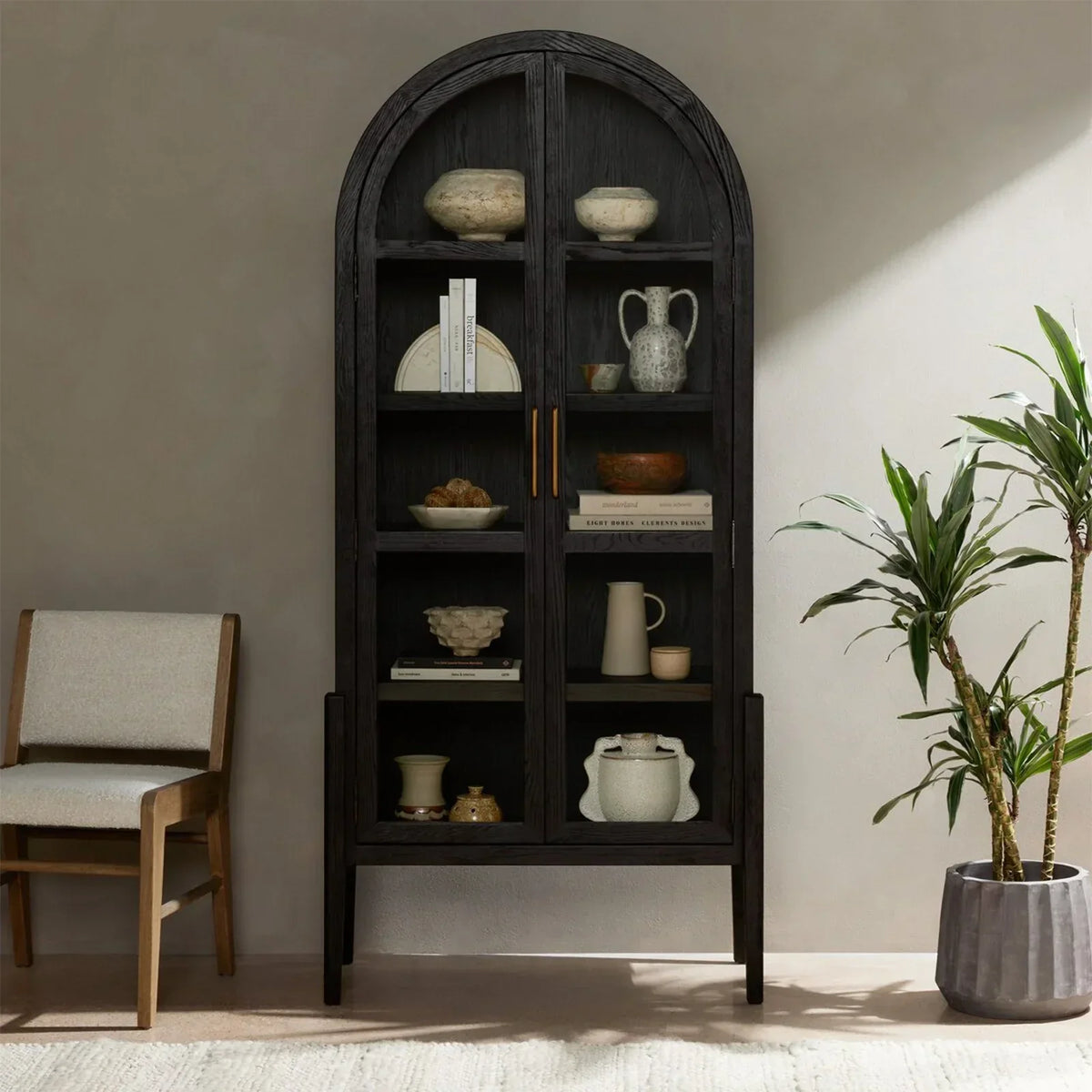 Hattie Wright Mediterranean Glass Door Display Cabinets Wood Living Dining Room Tall Cabinets