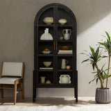 Hattie Wright Mediterranean Glass Door Display Cabinets Wood Living Dining Room Tall Cabinets