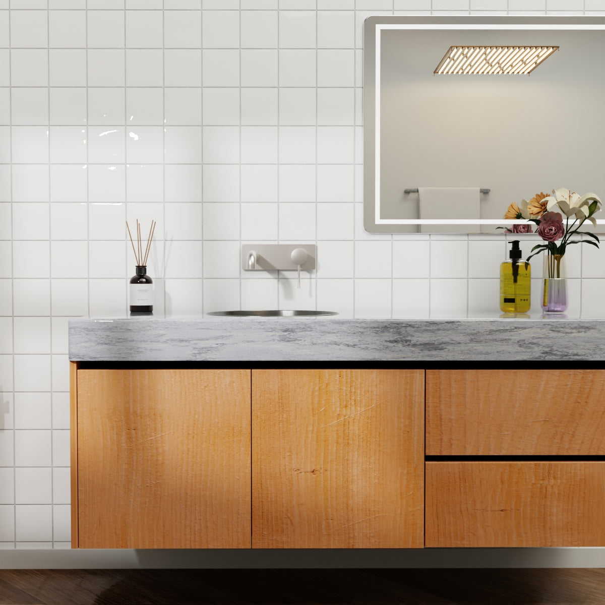 Opal Wall Basin/Bath Mixer 185mm Brushed Nickel