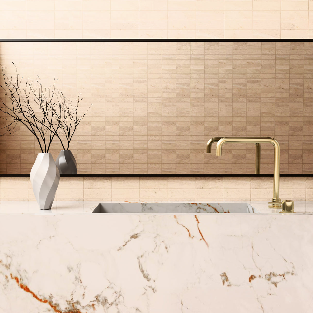 Mecca Hob Basin Mixer Square Swivel Spout Brushed Gold