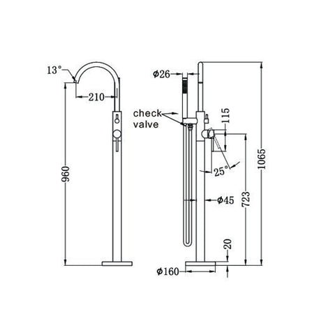 Mecca Round Free standing Mixer With Hand Shower Brushed Gold