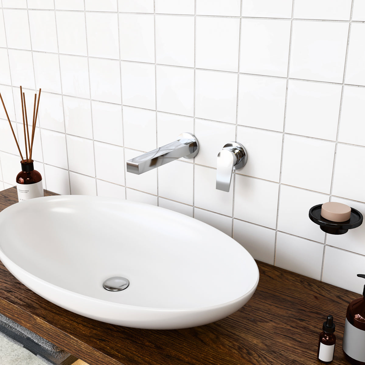 Taut Wall Mount Basin Mixer - Polished Chrome