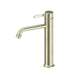York Straight Tall Basin Mixer With White Porcelain Lever Aged Brass