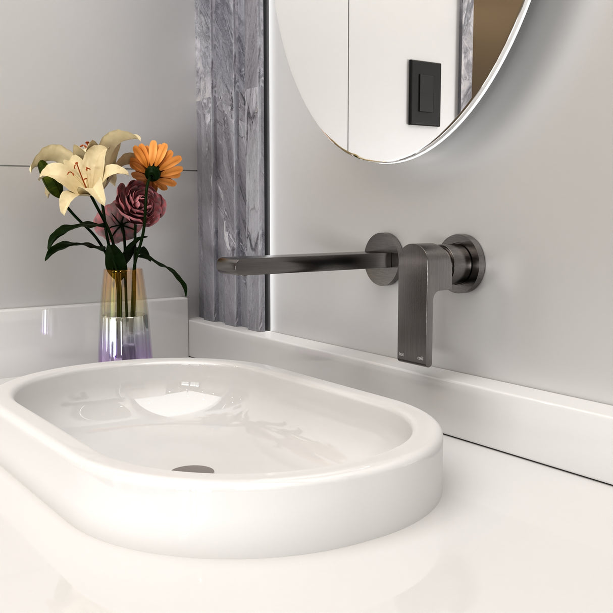 Bianca Wall Basin/Bath Mixer Separate Back Plate 187mm Gun Metal