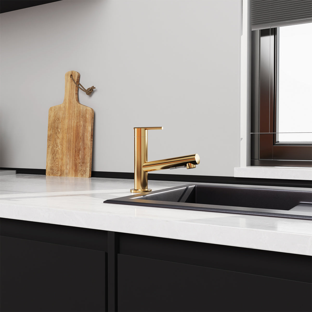 Crue Pull-Out Kitchen Mixer Brushed Brass