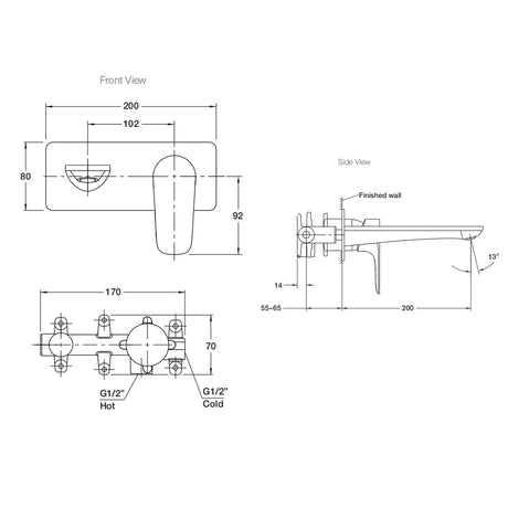 Aleo Wall Mount Bath or Basin Mixer  Polished chrome 21089T-4E-CP