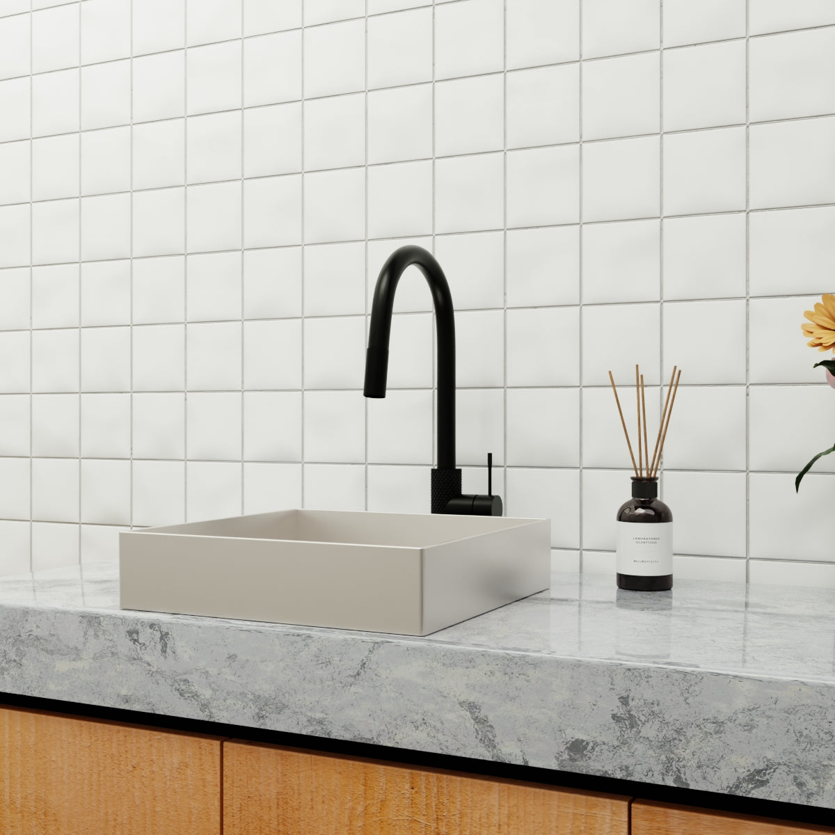 OPAL SQUARE 400MM STAINLESS STEEL BASIN BRUSHED NICKEL